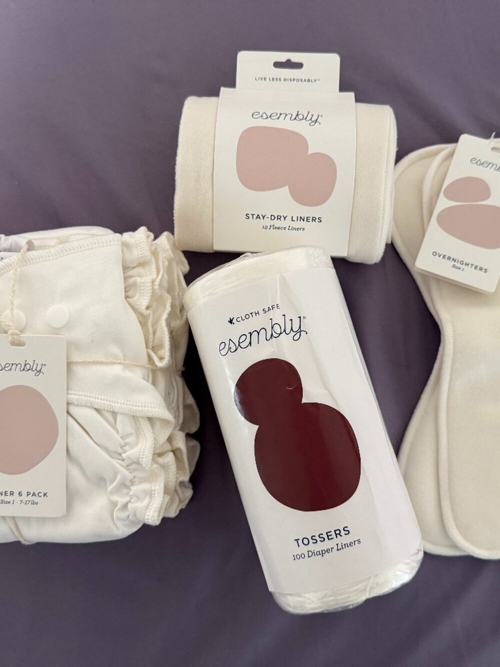 Esembly Cloth Diaper Lot - 5 Inner, Ultra Overnighters, Tossers, and Stay-Dry